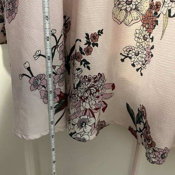 Lulu's Pink Floral Print Wrap Dress Cottage Core Preppy Date Sexy Croquette Sz L - Picture 7 of 8